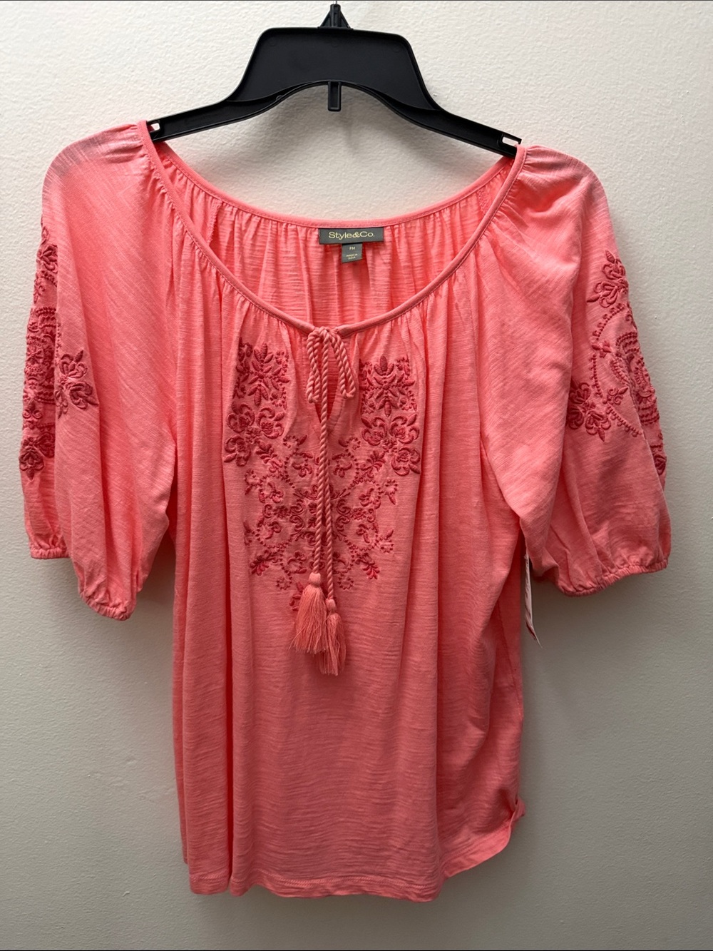 Style & Co. Coral Tassel Peasant Tunic